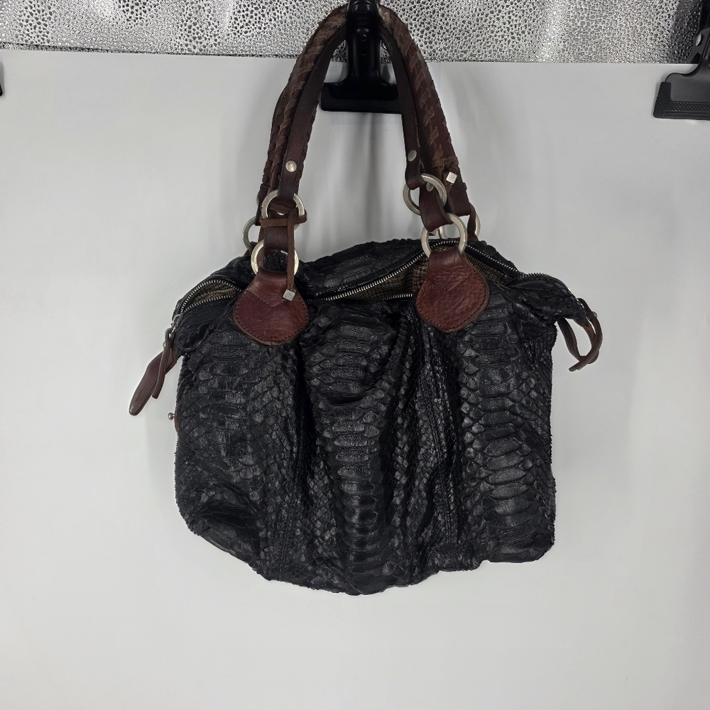 ​🐍 PAURIC SWEENEY VINTAGE Genuine Exotic Python Snakeskin Satchel 🇮🇹 Black